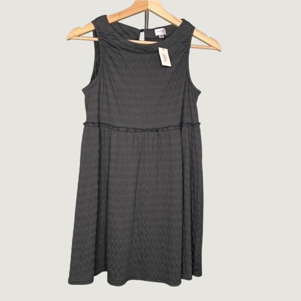 Francesca's Girls Babydoll Knit Dress Dark Gray Textured Casual Fall School Sz L